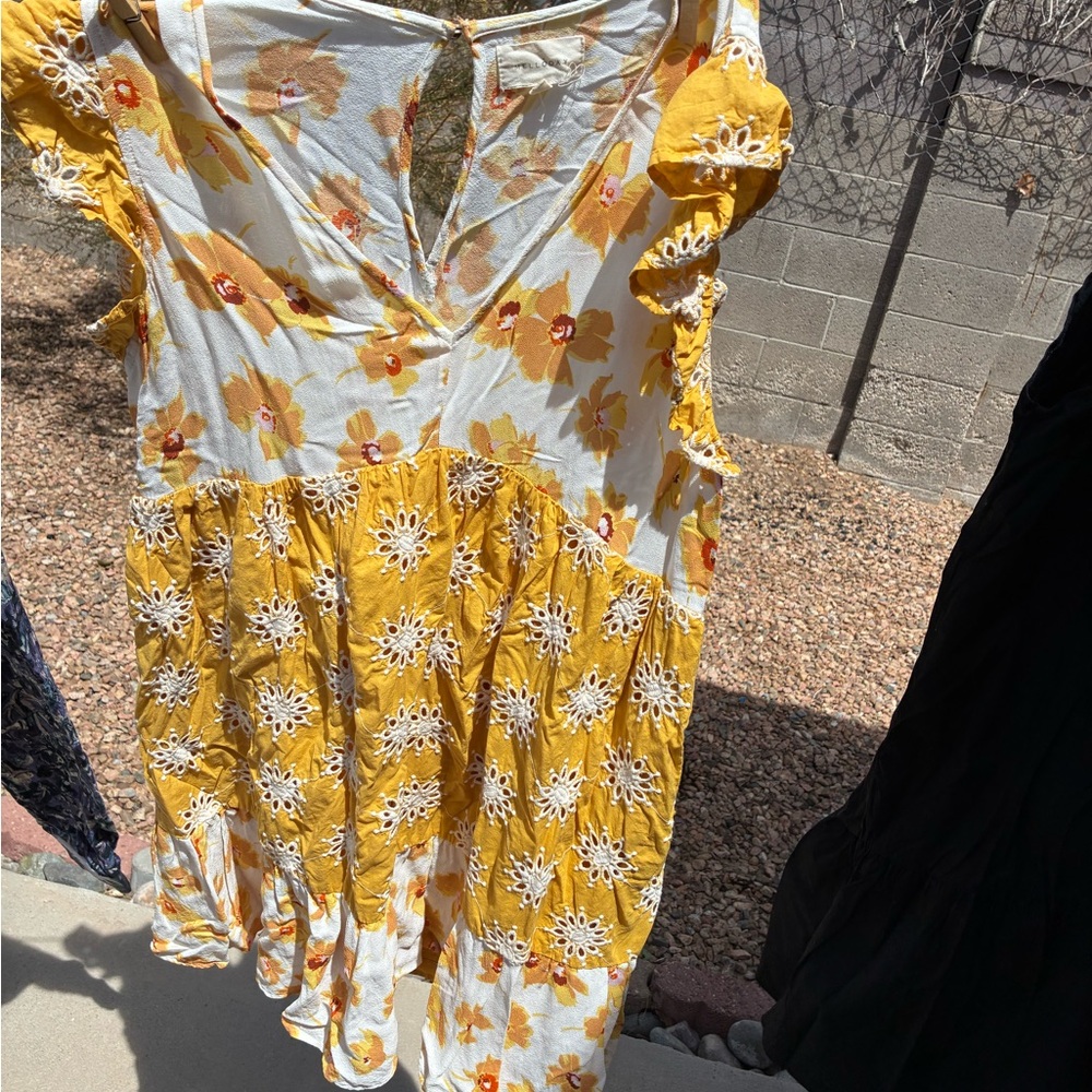 Floral Yellow Dress with White Accents